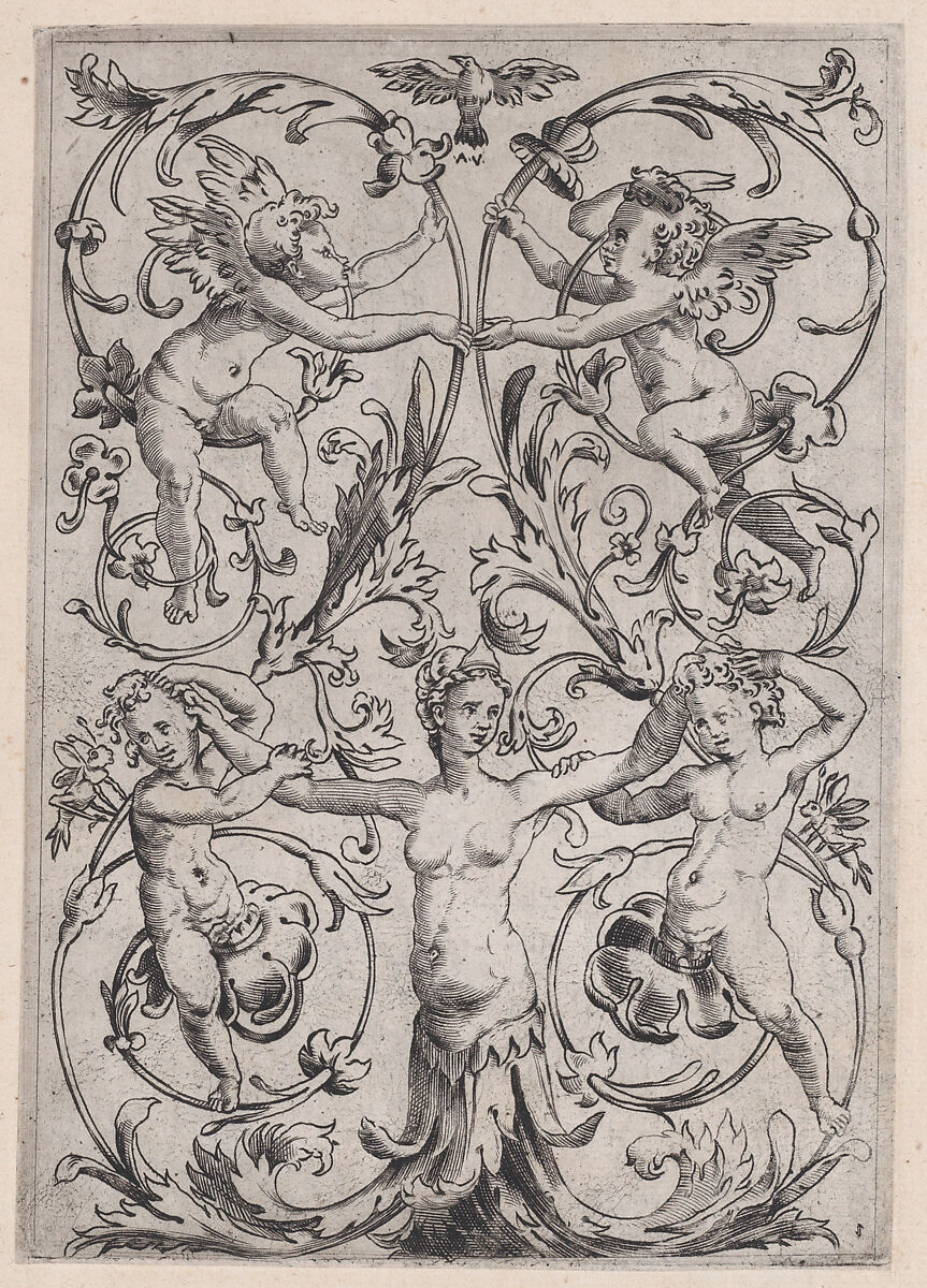 Ornamental Panel, Agostino Veneziano (Agostino dei Musi) (Italian, Venice ca. 1490–after 1536 Rome), Engraving 