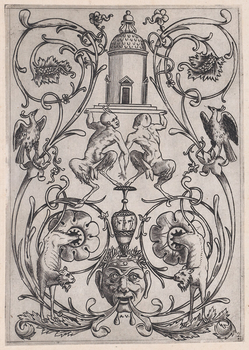 Ornamental Panel, Agostino Veneziano (Agostino dei Musi) (Italian, Venice ca. 1490–after 1536 Rome), Engraving 