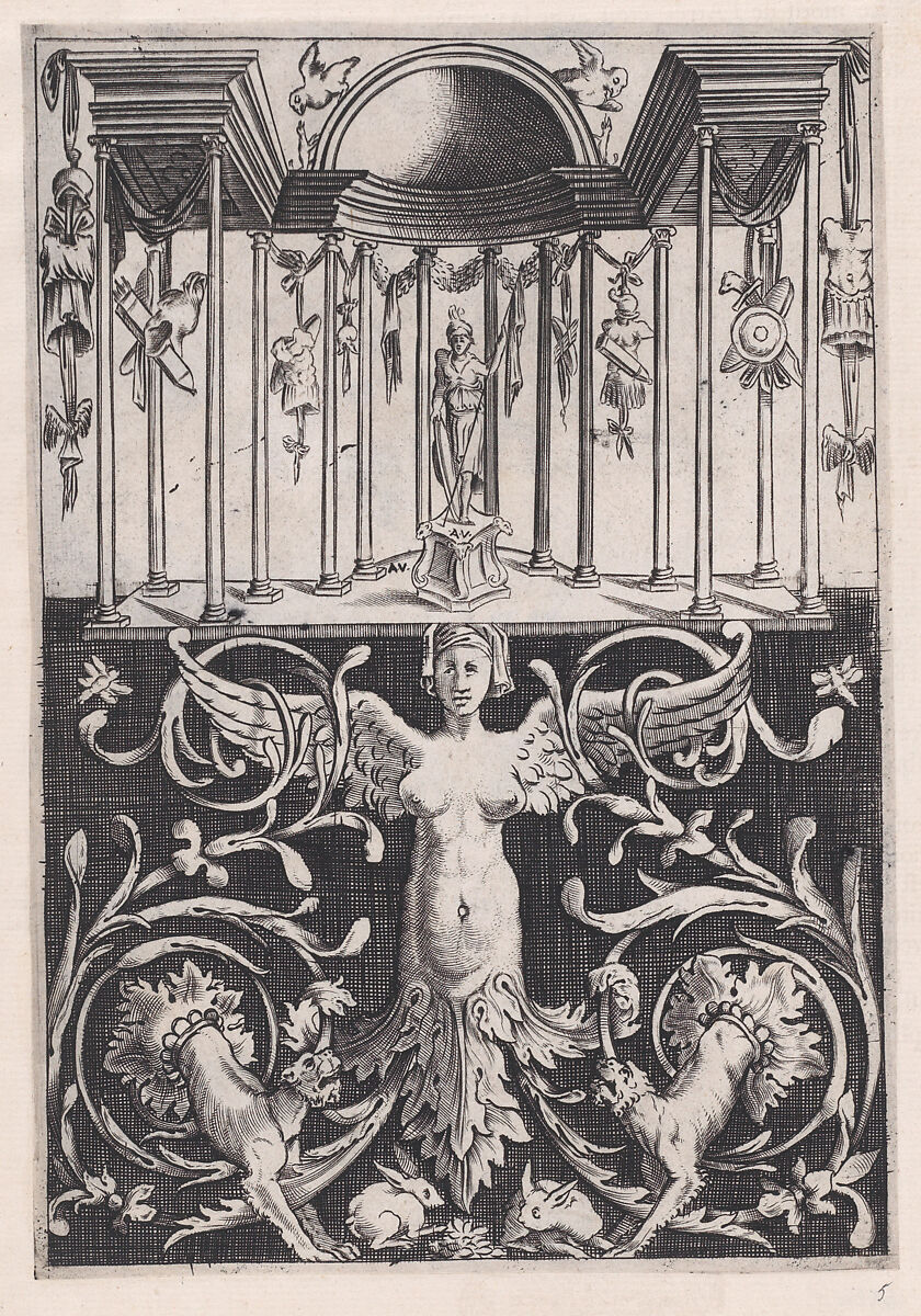 Ornamental Panel, Agostino Veneziano (Agostino dei Musi) (Italian, Venice ca. 1490–after 1536 Rome), Engraving 