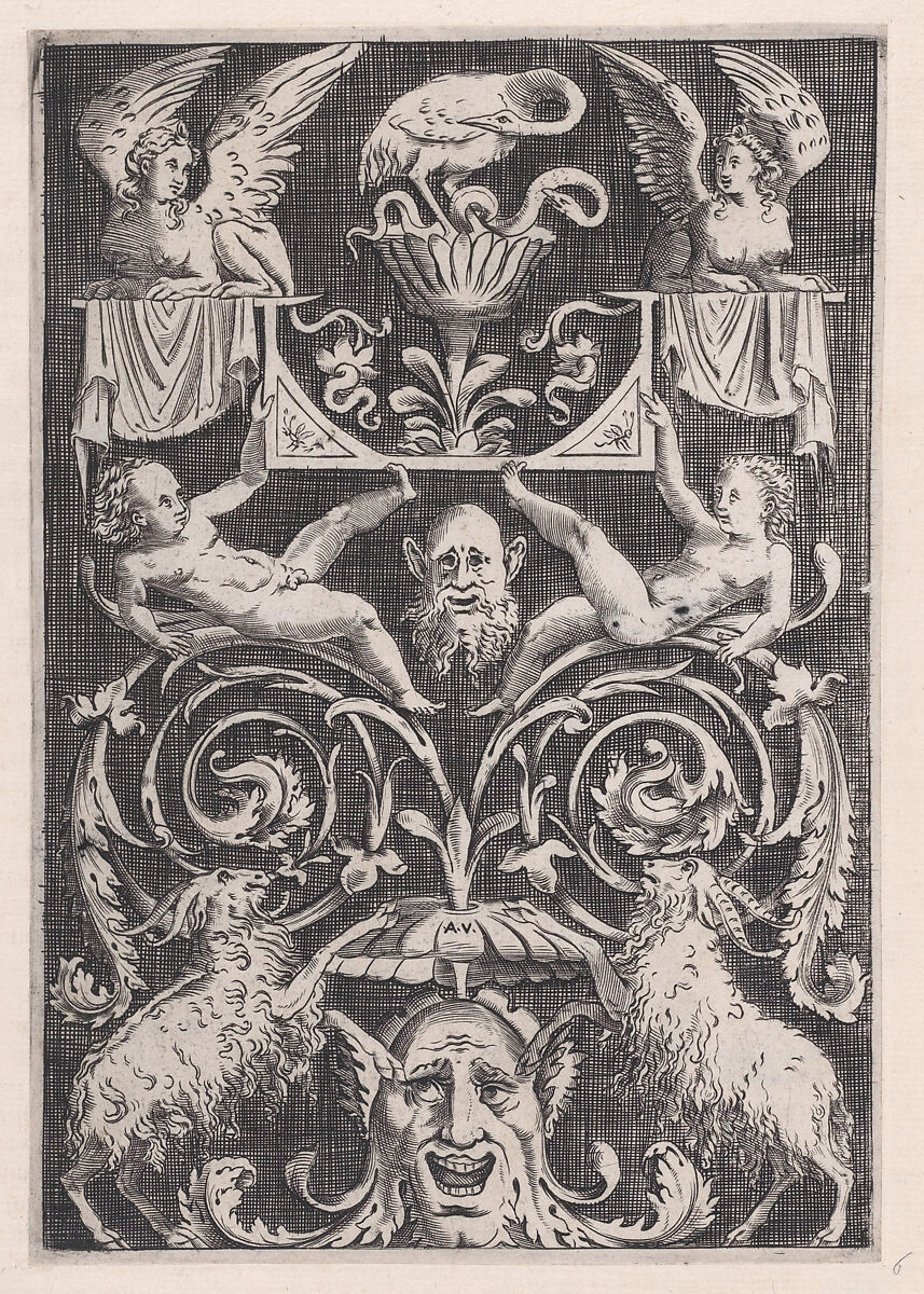 Ornamental Panel, Agostino Veneziano (Agostino dei Musi) (Italian, Venice ca. 1490–after 1536 Rome), Engraving 