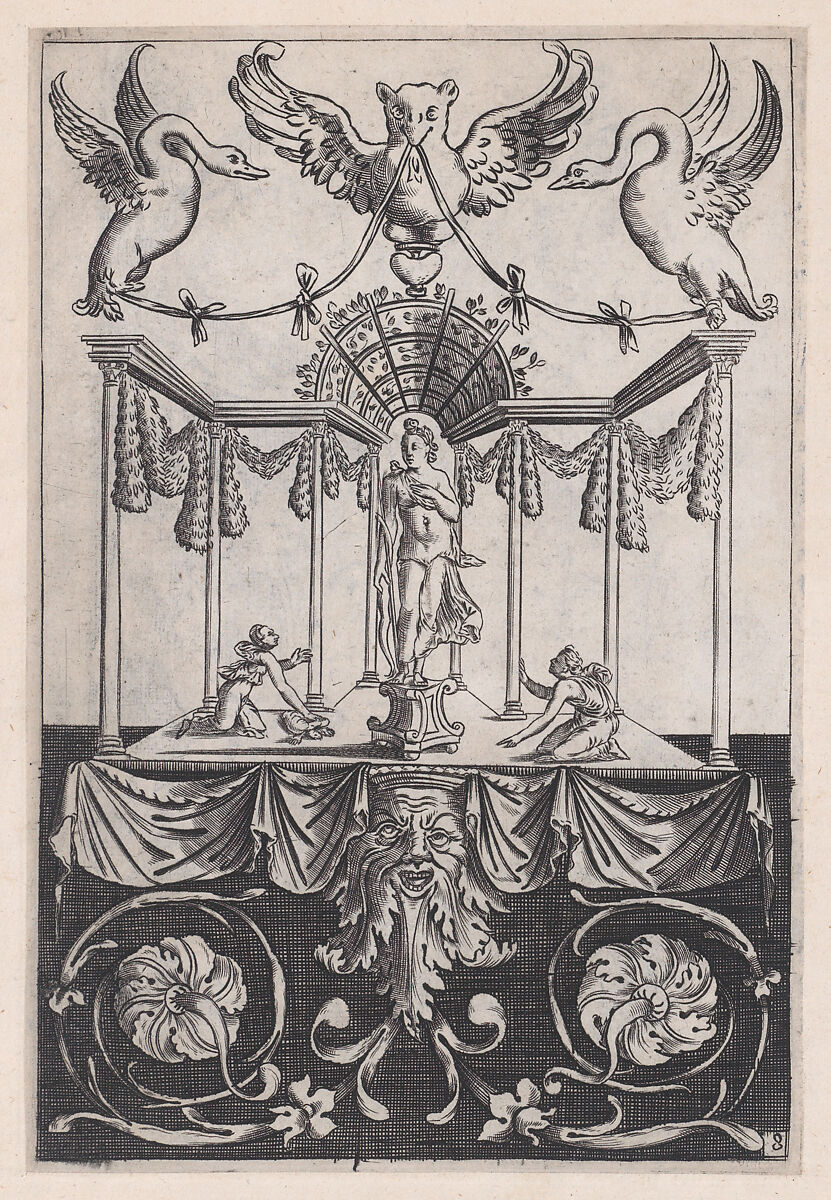 Ornamental Panel, Agostino Veneziano (Agostino dei Musi) (Italian, Venice ca. 1490–after 1536 Rome), Engraving 