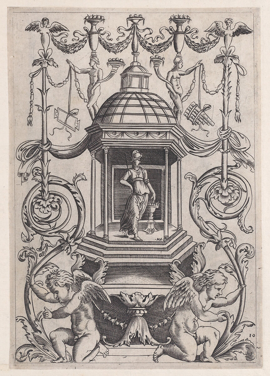 Ornamental Panel, Agostino Veneziano (Agostino dei Musi) (Italian, Venice ca. 1490–after 1536 Rome), Engraving 