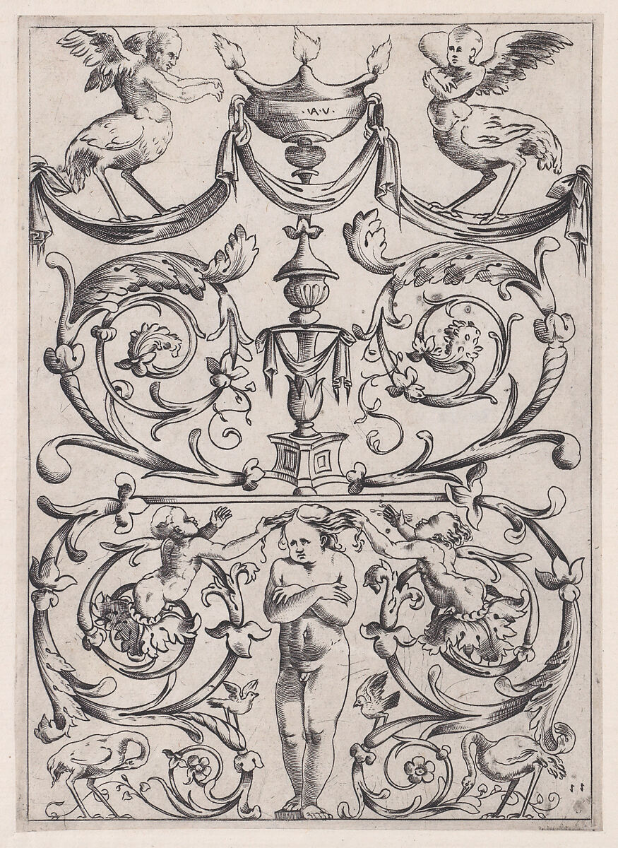 Ornamental Panel, Agostino Veneziano (Agostino dei Musi) (Italian, Venice ca. 1490–after 1536 Rome), Engraving 