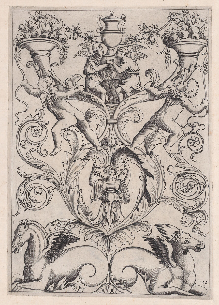 Ornamental Panel, Agostino Veneziano (Agostino dei Musi) (Italian, Venice ca. 1490–after 1536 Rome), Engraving 