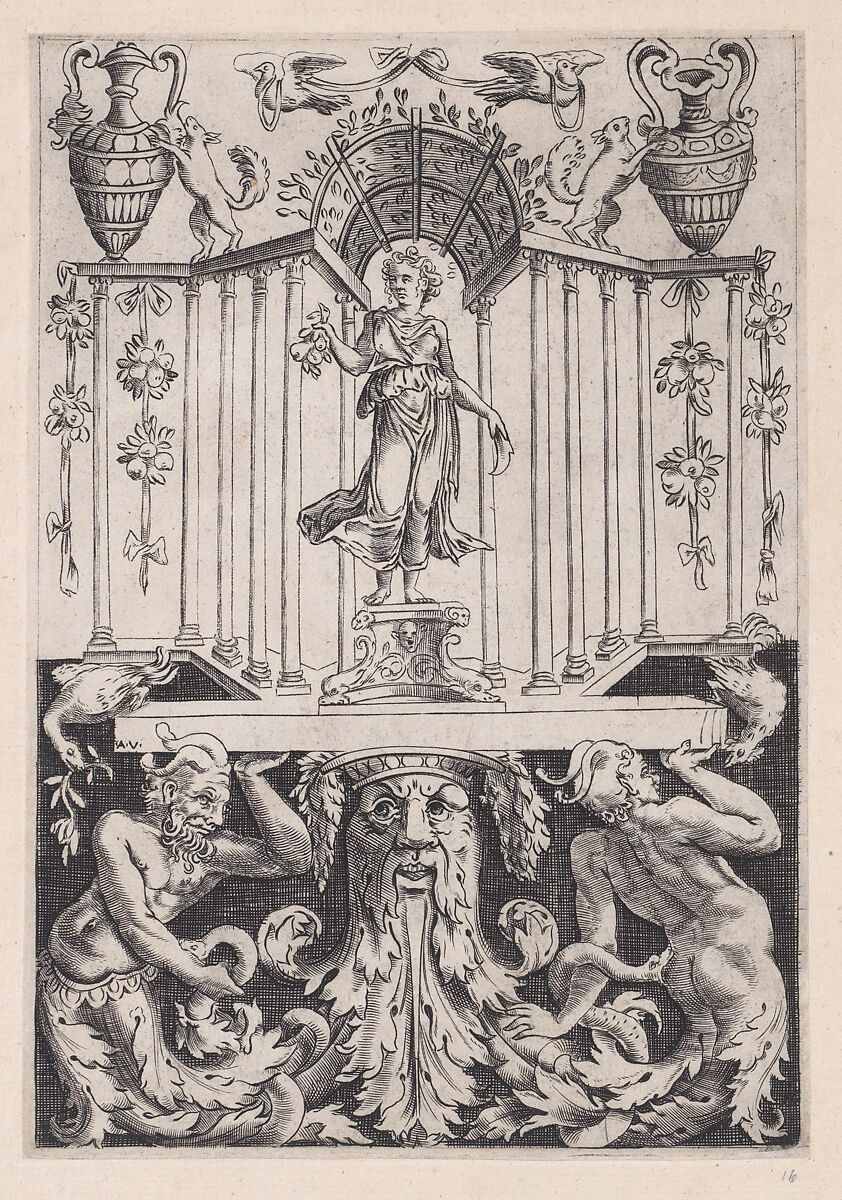 Ornamental Panel, Agostino Veneziano (Agostino dei Musi) (Italian, Venice ca. 1490–after 1536 Rome), Engraving 