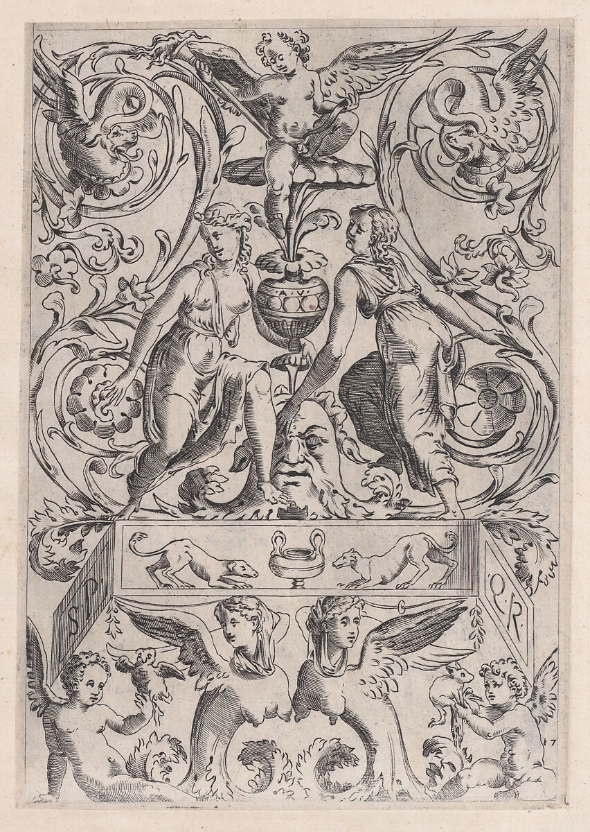 Ornamental Panel, Agostino Veneziano (Agostino dei Musi) (Italian, Venice ca. 1490–after 1536 Rome), Engraving 