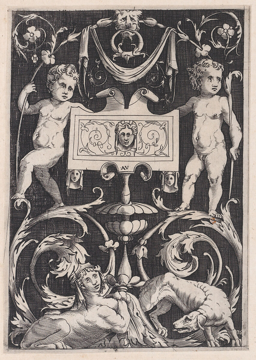 Ornamental Panel, Agostino Veneziano (Agostino dei Musi) (Italian, Venice ca. 1490–after 1536 Rome), Engraving 