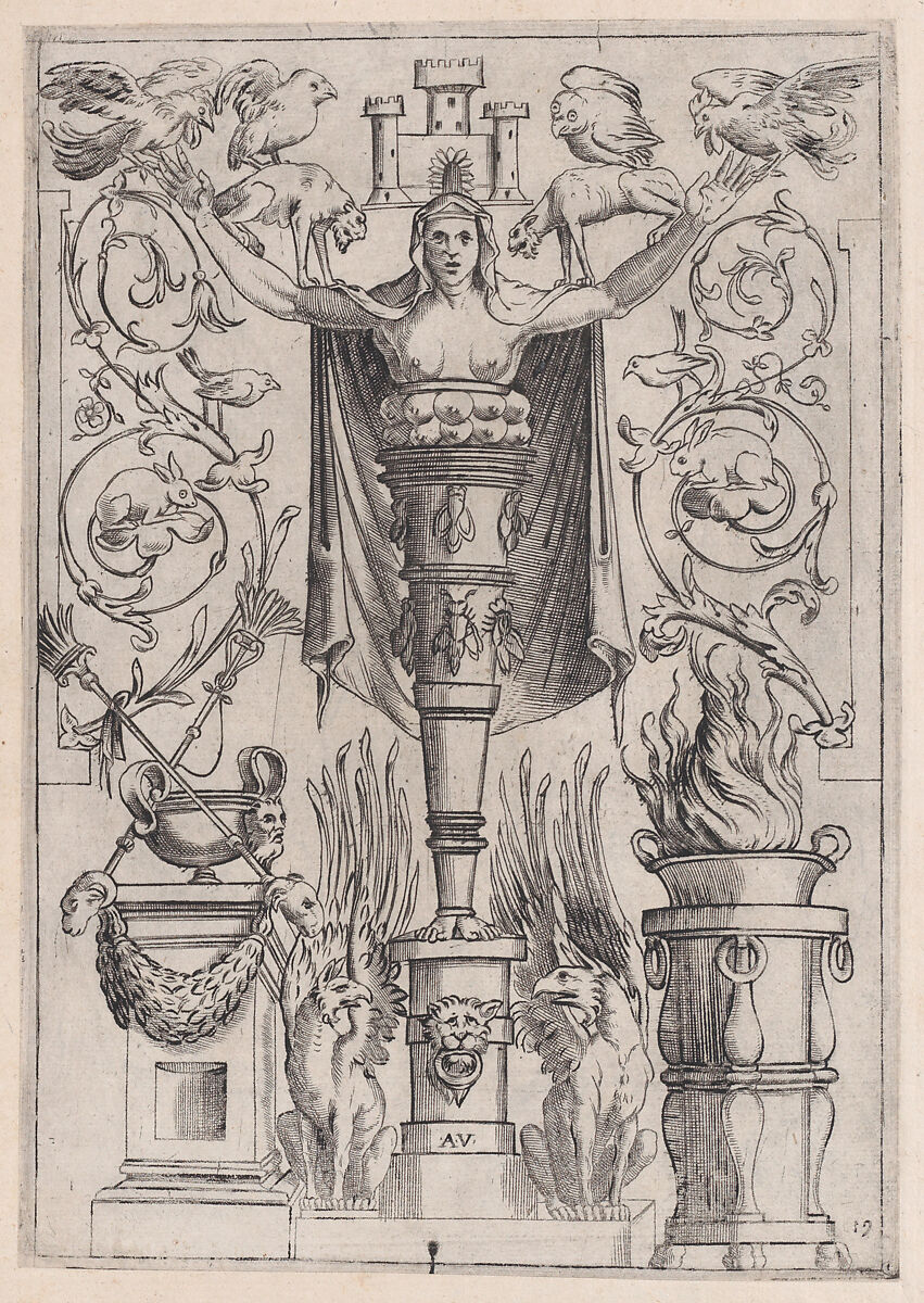 Ornamental Panel, Agostino Veneziano (Agostino dei Musi)  Italian, Engraving