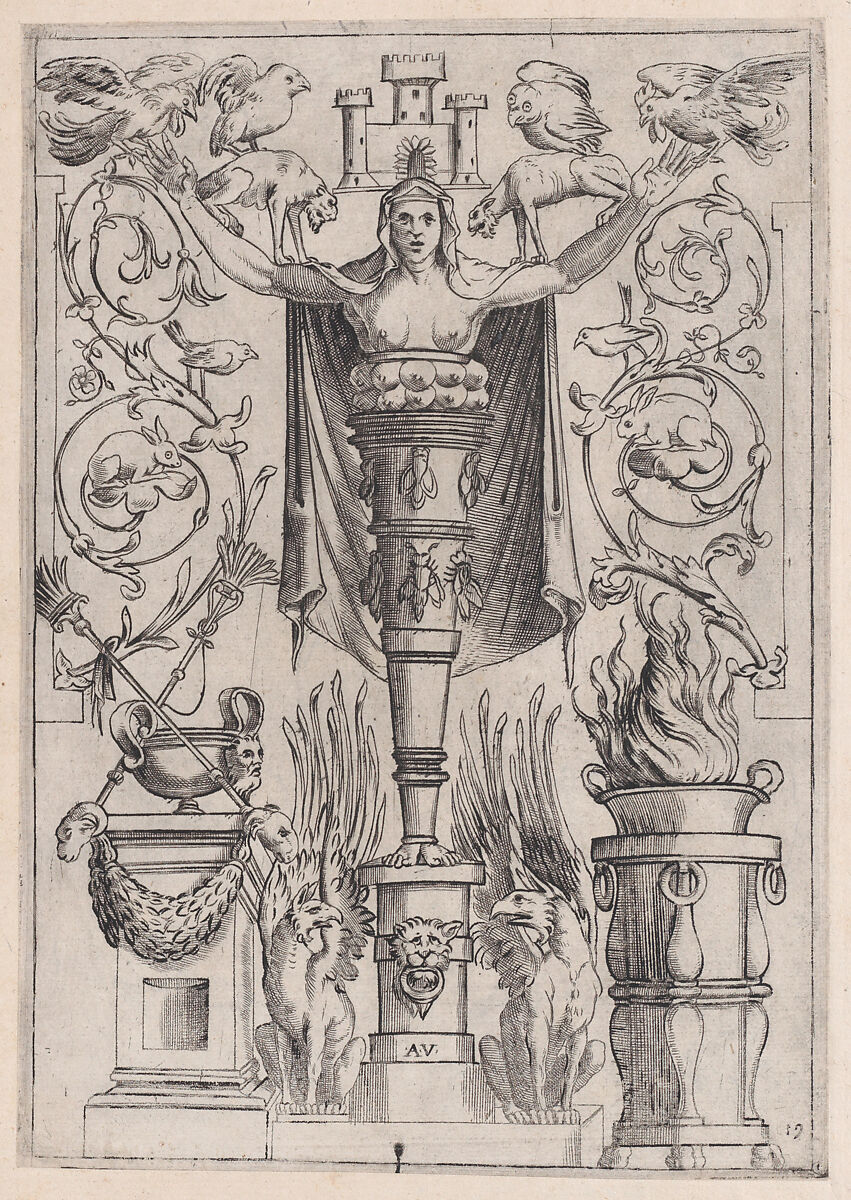 Ornamental Panel, Agostino Veneziano (Agostino dei Musi) (Italian, Venice ca. 1490–after 1536 Rome), Engraving 