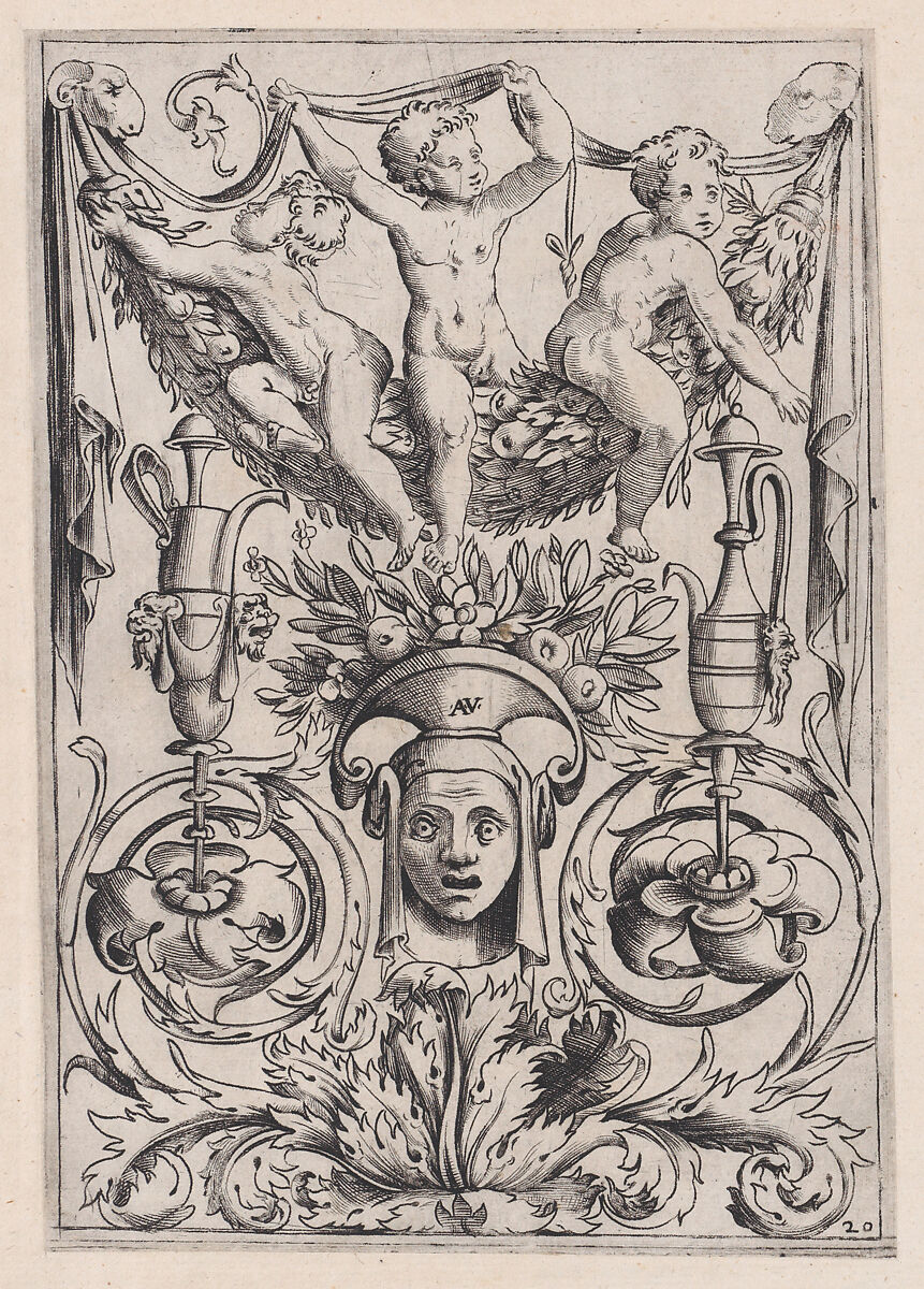 Ornamental Panel, Agostino Veneziano (Agostino dei Musi)  Italian, Engraving