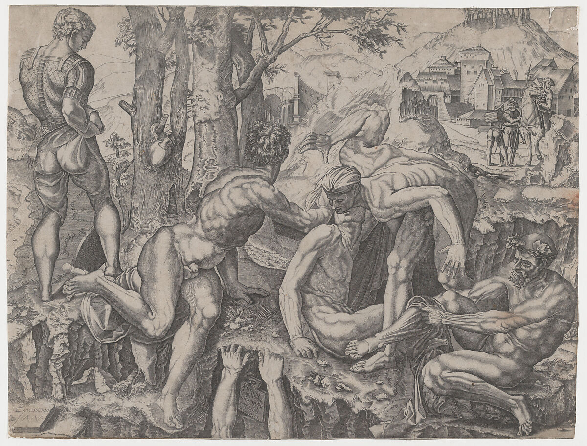 The Climbers, Agostino Veneziano (Agostino dei Musi) (Italian, Venice ca. 1490–after 1536 Rome), Engraving 