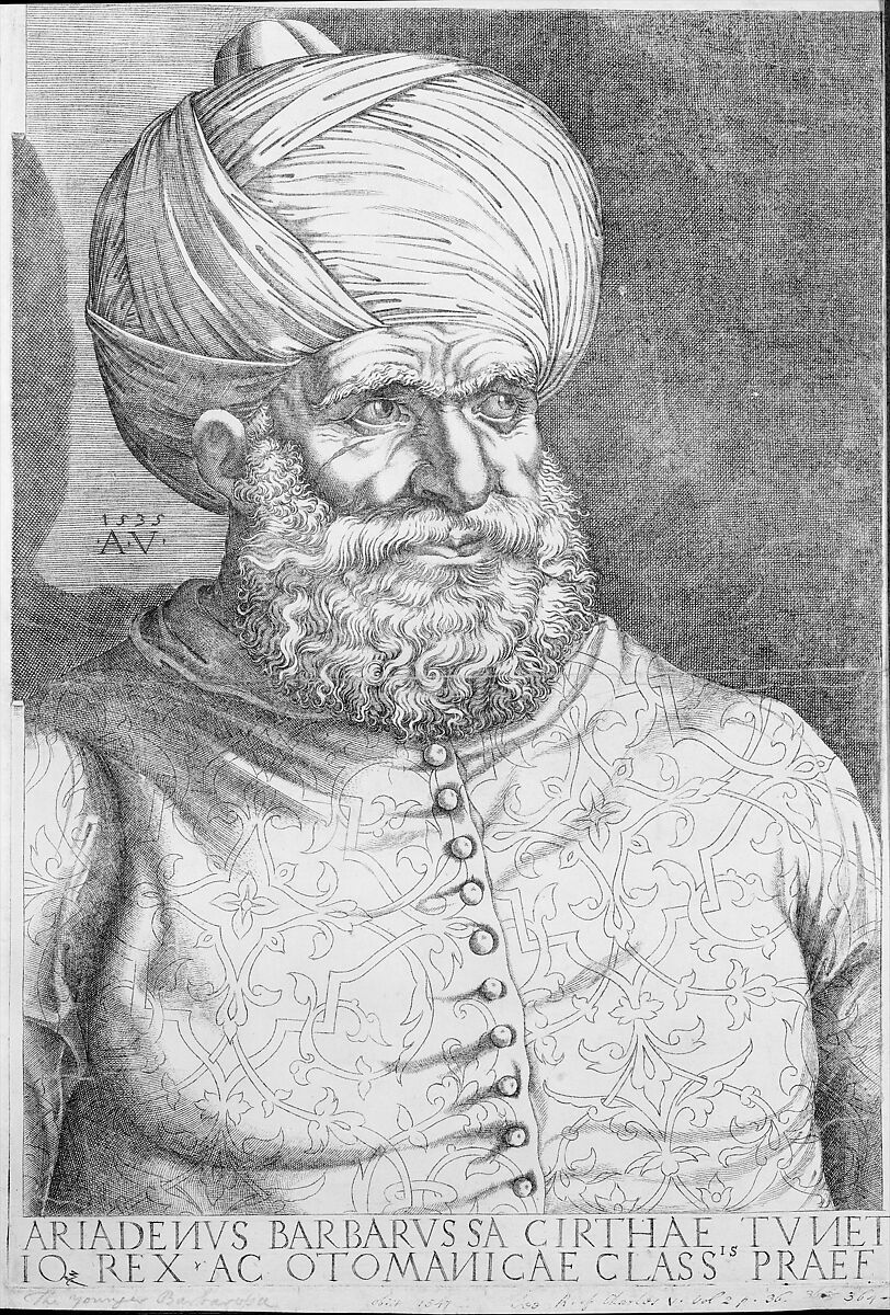 Portrait of Barbarossa, Agostino Veneziano (Agostino dei Musi) (Italian, Venice ca. 1490–after 1536 Rome), Engraving