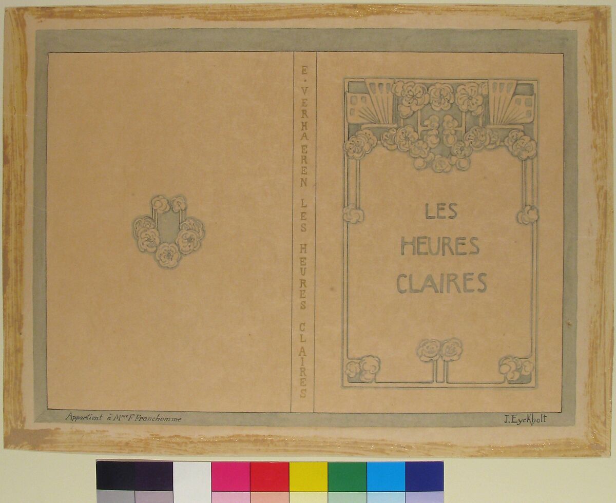 Design for "Les Heures Claires"  by Emile Verhaeren, Julia Eyckholt (Belgian, documented 1902–1914), Pen and blue and gold ink, brush and light blue wash, over graphite underdrawing.