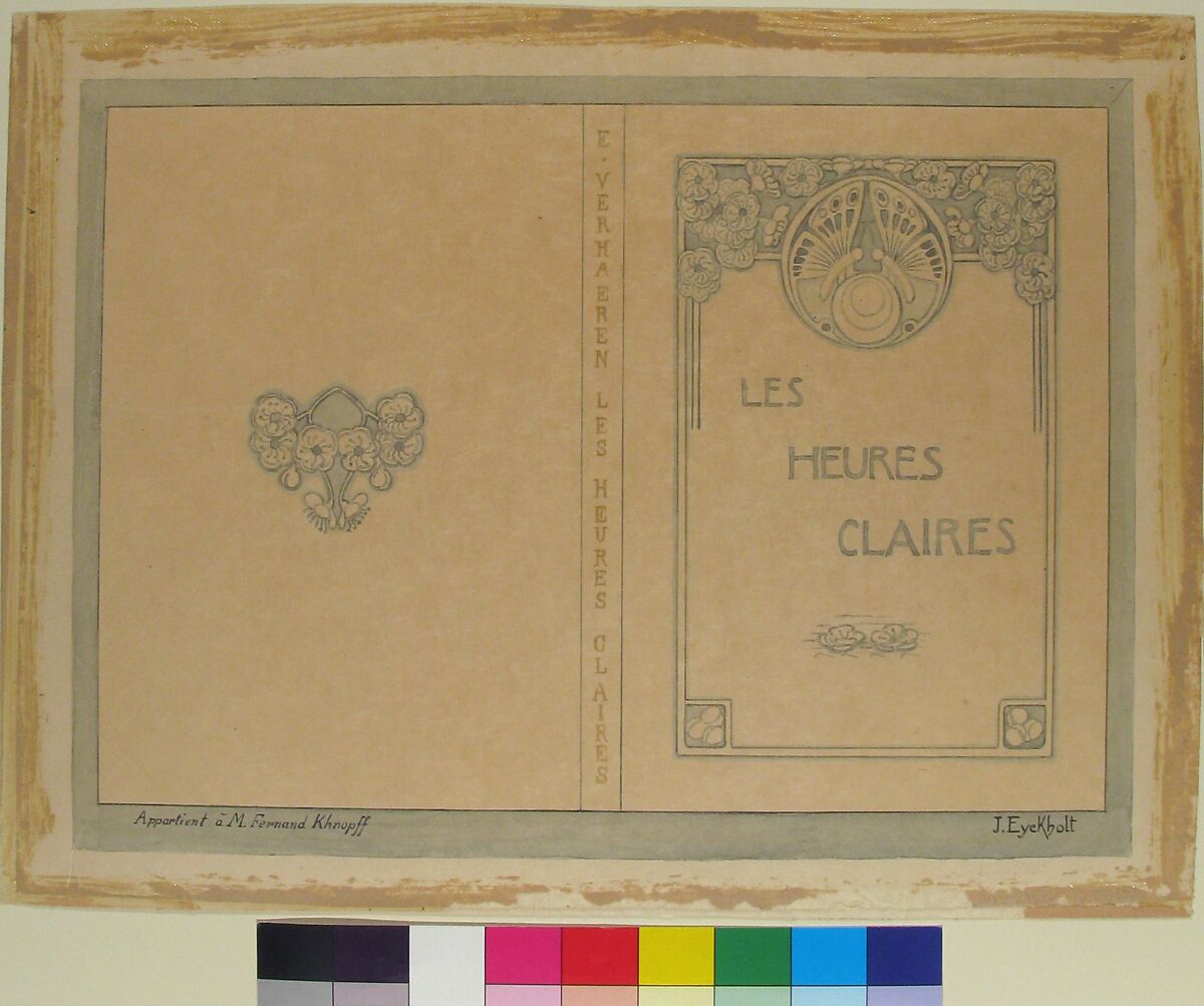 Design for "Les Heures Claires"  by Emile Verhaeren, Julia Eyckholt (Belgian, documented 1902–1914), Pen and blue and gold ink, brush and light blue wash, over graphite underdrawing