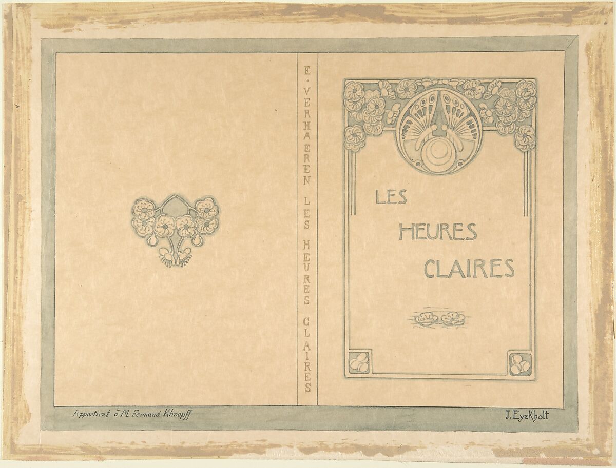 Design for "Les Heures Claires"  by Emile Verhaeren, Julia Eyckholt (Belgian, documented 1902–1914), Pen and blue and gold ink, brush and light blue wash, over graphite underdrawing 