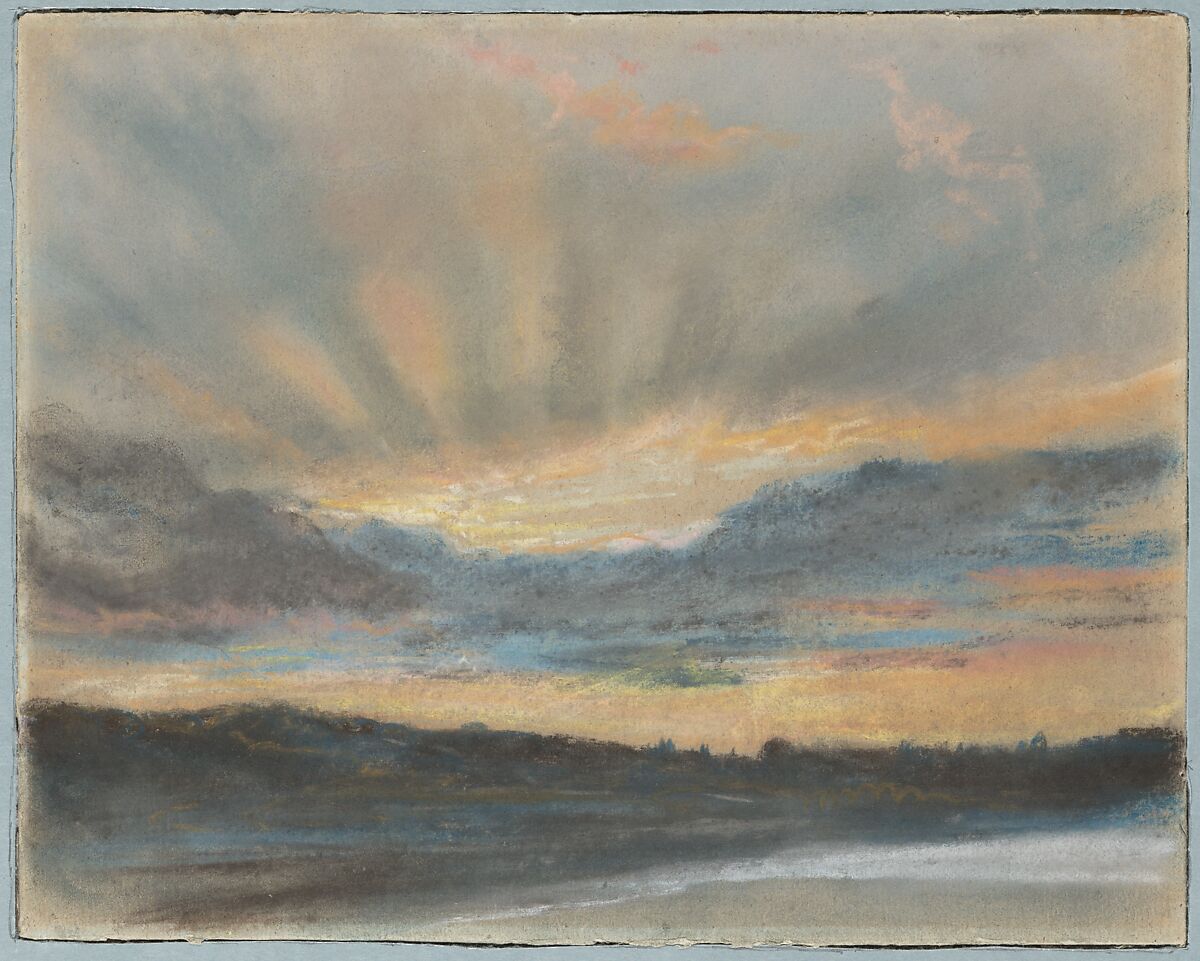 Sunset, Eugène Delacroix (French, Charenton-Saint-Maurice 1798–1863 Paris), Pastel on blue laid paper 