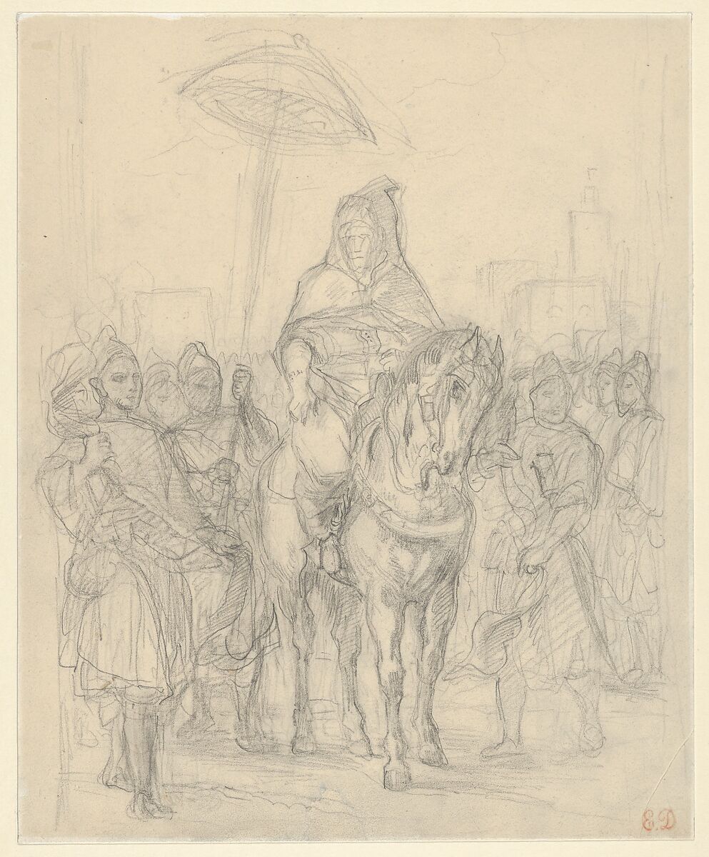 Study for "The Sultan of Morocco and His Entourage", Eugène Delacroix (French, Charenton-Saint-Maurice 1798–1863 Paris), Graphite 