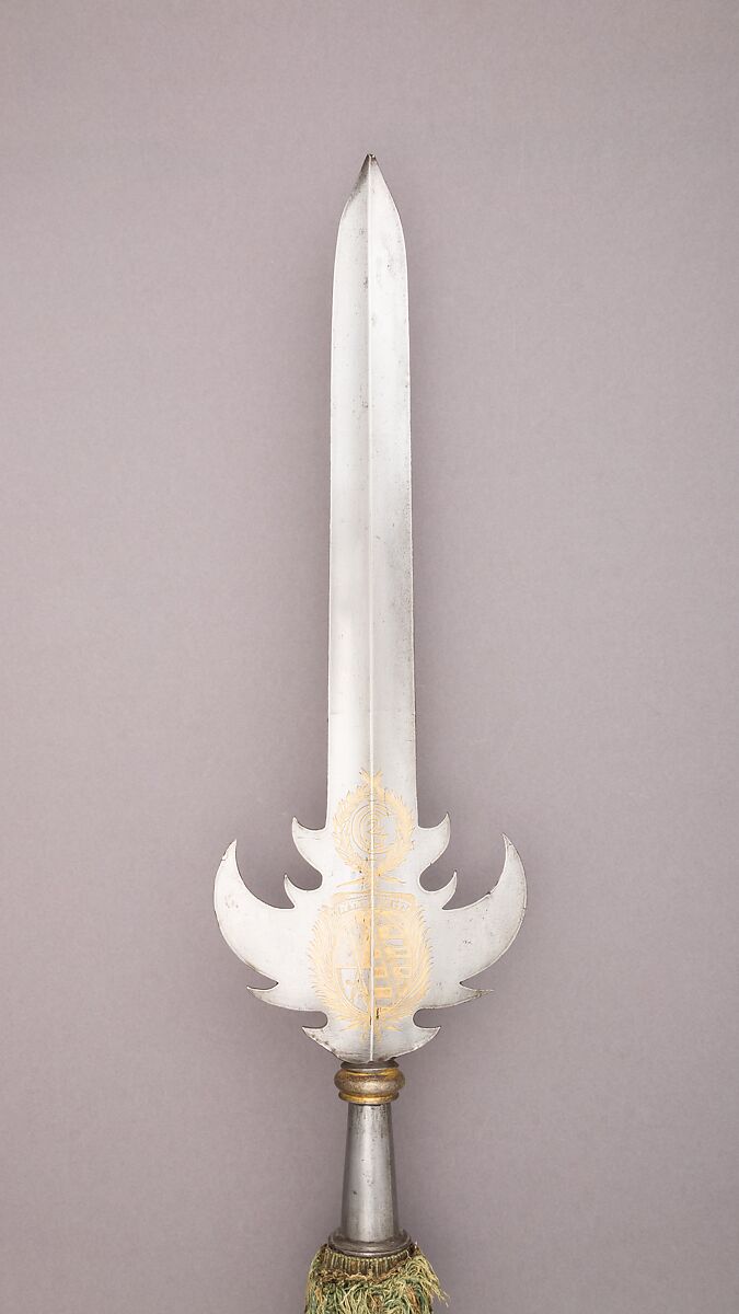 Partisan, Steel, wood (chestnut), textile (silk), German, Saxony