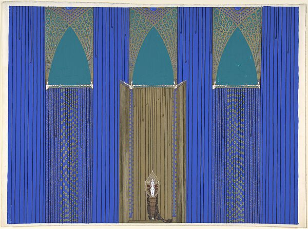 Stage Set: Design for "The Golden Fables" (1926) George White's Scandals, New York, Erté (Romain de Tirtoff) (French (born Russia), St. Petersburg 1892–1990 Paris), Gouache and metallic paint. 