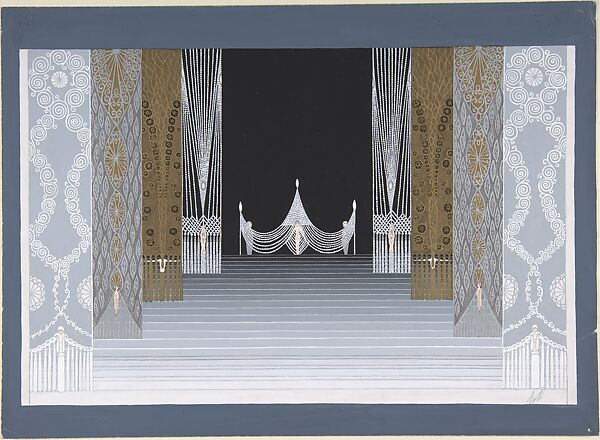 Design for Stage Set for "Les Mariages," George White's Scandals, New York, Erté (Romain de Tirtoff) (French (born Russia), St. Petersburg 1892–1990 Paris), Gouache and metallic paint 