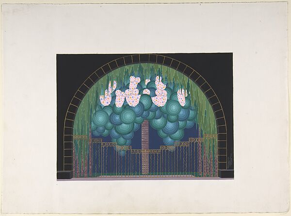 Stage set design for "L'Arbre," George White's Scandals, New York, 1928, Erté (Romain de Tirtoff) (French (born Russia), St. Petersburg 1892–1990 Paris), Gouache and metallic paint 