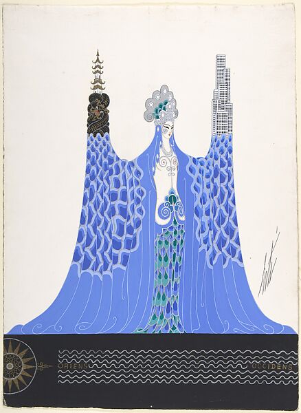 Costume design for "L'Océan Pacifique," George White's Scandals, New York, 1928., Erté (Romain de Tirtoff) (French (born Russia), St. Petersburg 1892–1990 Paris), Gouache and metallic paint 