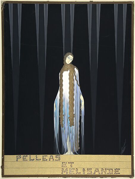 Costume Design for "Pelleas et Melisande," Metropolitan Opera, New York, Erté (Romain de Tirtoff) (French (born Russia), St. Petersburg 1892–1990 Paris), Gouache and metallic paint 