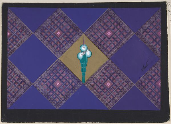 Stage design for "Le Mandoliniste," George White's Scandals, New York, 1926, Erté (Romain de Tirtoff) (French (born Russia), St. Petersburg 1892–1990 Paris), Gouache and metallic paint 