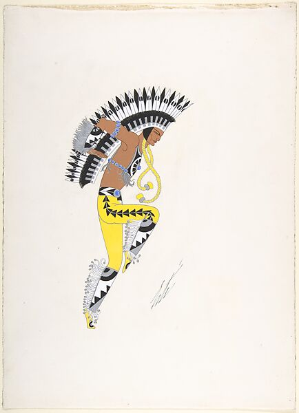 "Chief," Costume Design for "Indian Dagger Dance," George White's Scandals, New York, 1928, Erté (Romain de Tirtoff) (French (born Russia), St. Petersburg 1892–1990 Paris), Gouache and metallic paint 