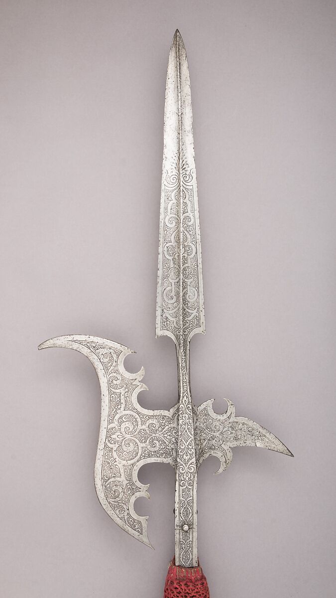 Halberd, Steel, wood, textile, brass, German