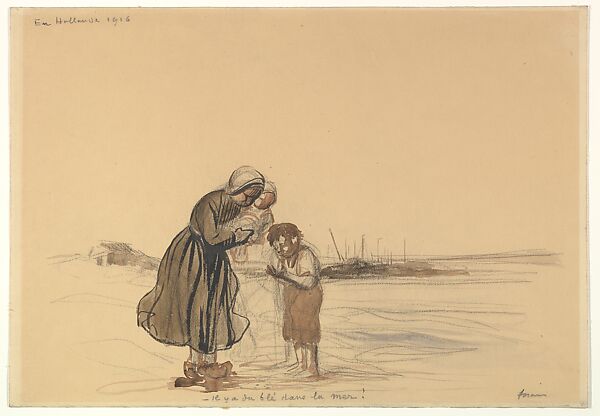 "There is Wheat in the Sea!", Jean-Louis Forain (French, Reims 1852–1931 Paris), Black chalk, pen and black ink, and water color on paper. 