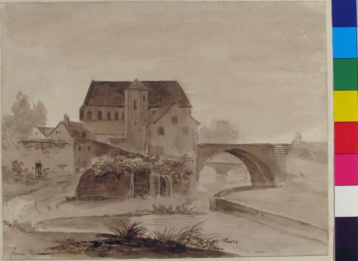 Eglise St. André, Chartres, Charles Fournier des Ormes (French, Paris 1777–1850 Paris), Brush and brown wash over graphite 