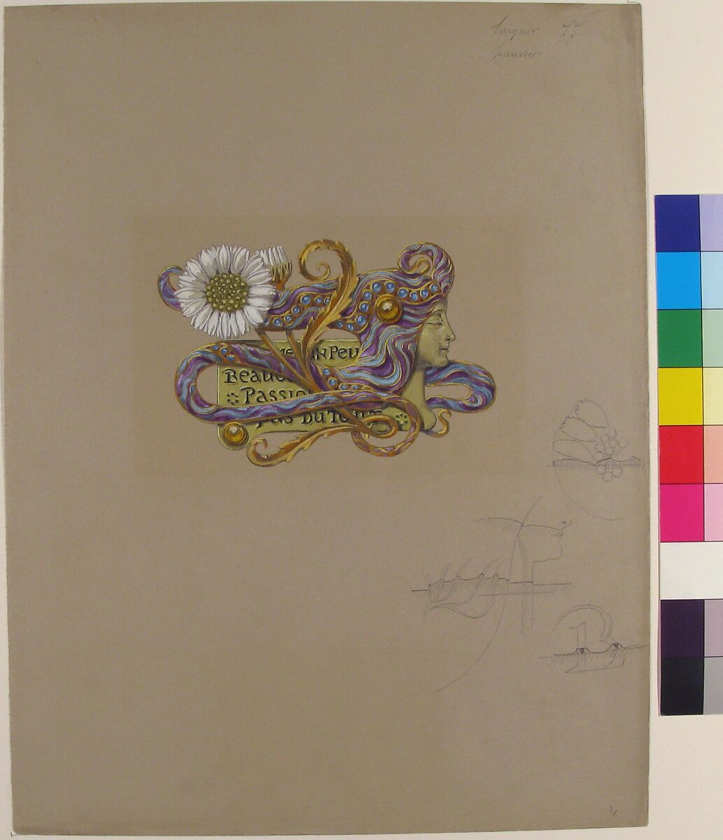 Jewelry Design, Eugène-Samuel Grasset (French, born Switzerland, Lausanne 1841–1917 Paris), Purple, green and white gold watercolor