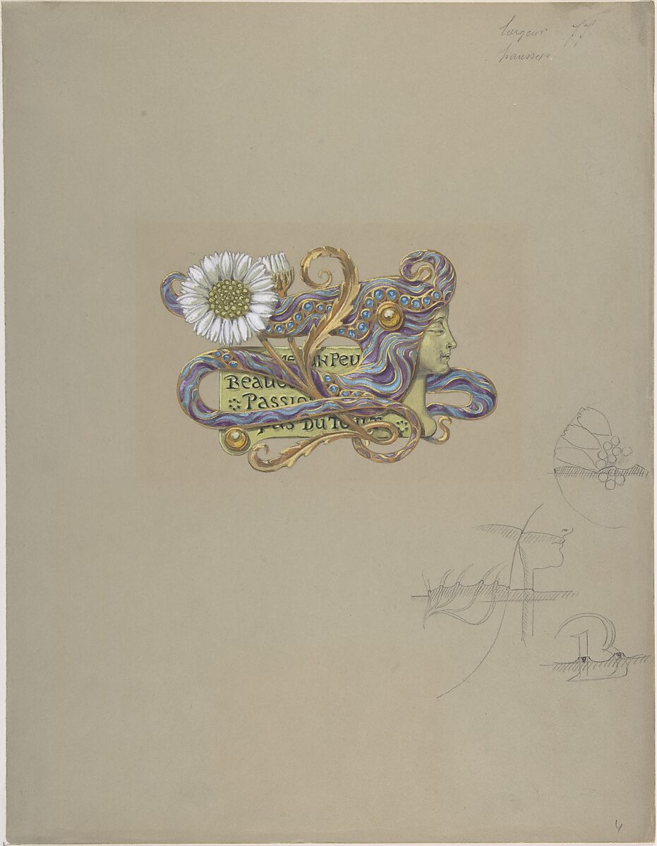 Jewelry Design, Eugène-Samuel Grasset (French, born Switzerland, Lausanne 1841–1917 Paris), Purple, green and white gold watercolor 