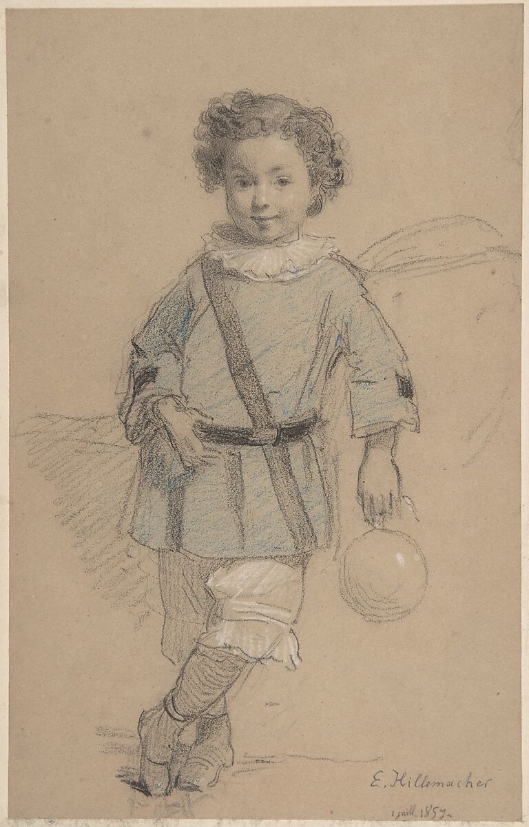 Sketch of a Young Boy, Eugène-Ernest Hillemacher (French, Paris 1818–1887 Paris), Pastel and black chalk 