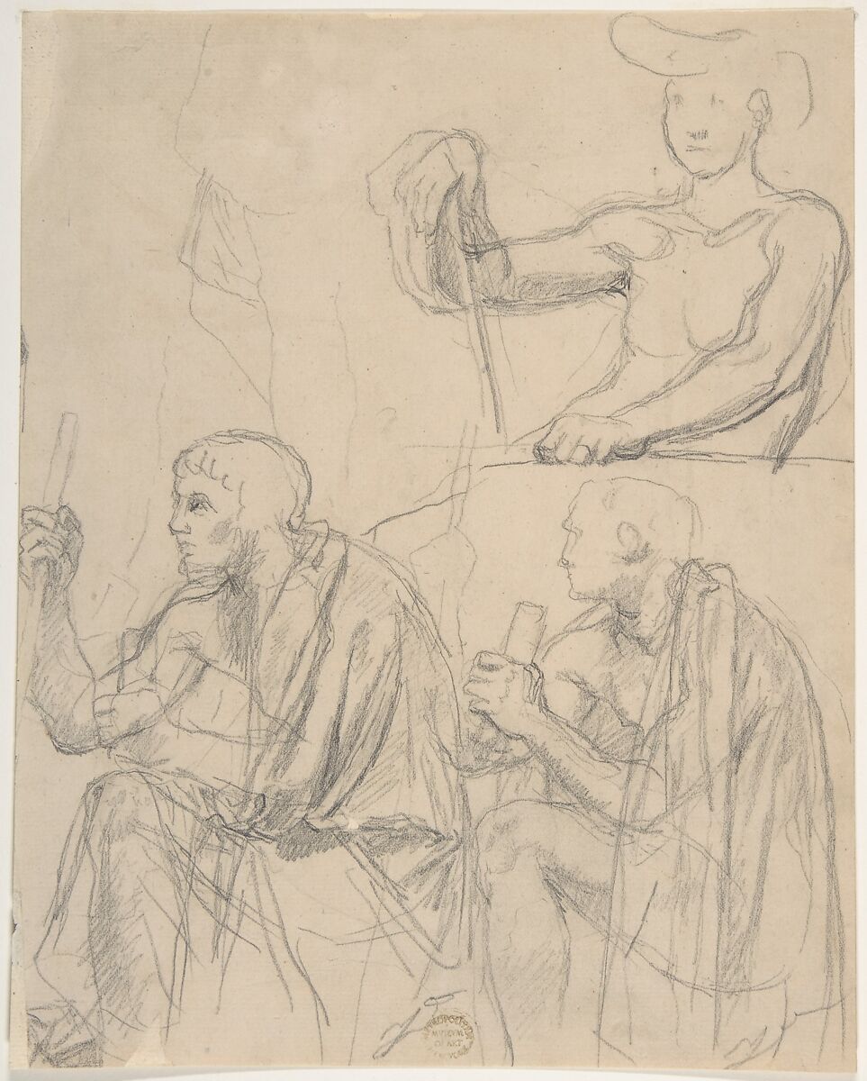 Study of Figures, attributed to Jean Auguste Dominique Ingres (French, Montauban 1780–1867 Paris), Graphite on pale tan paper 