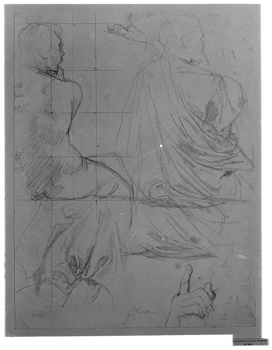 Study of Figures, Attributed to Jean Auguste Dominique Ingres (French, Montauban 1780–1867 Paris), Graphite; squared in graphite