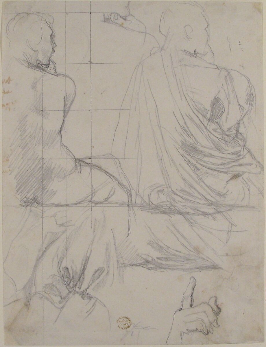 Study of Figures, Attributed to Jean Auguste Dominique Ingres (French, Montauban 1780–1867 Paris), Graphite; squared in graphite