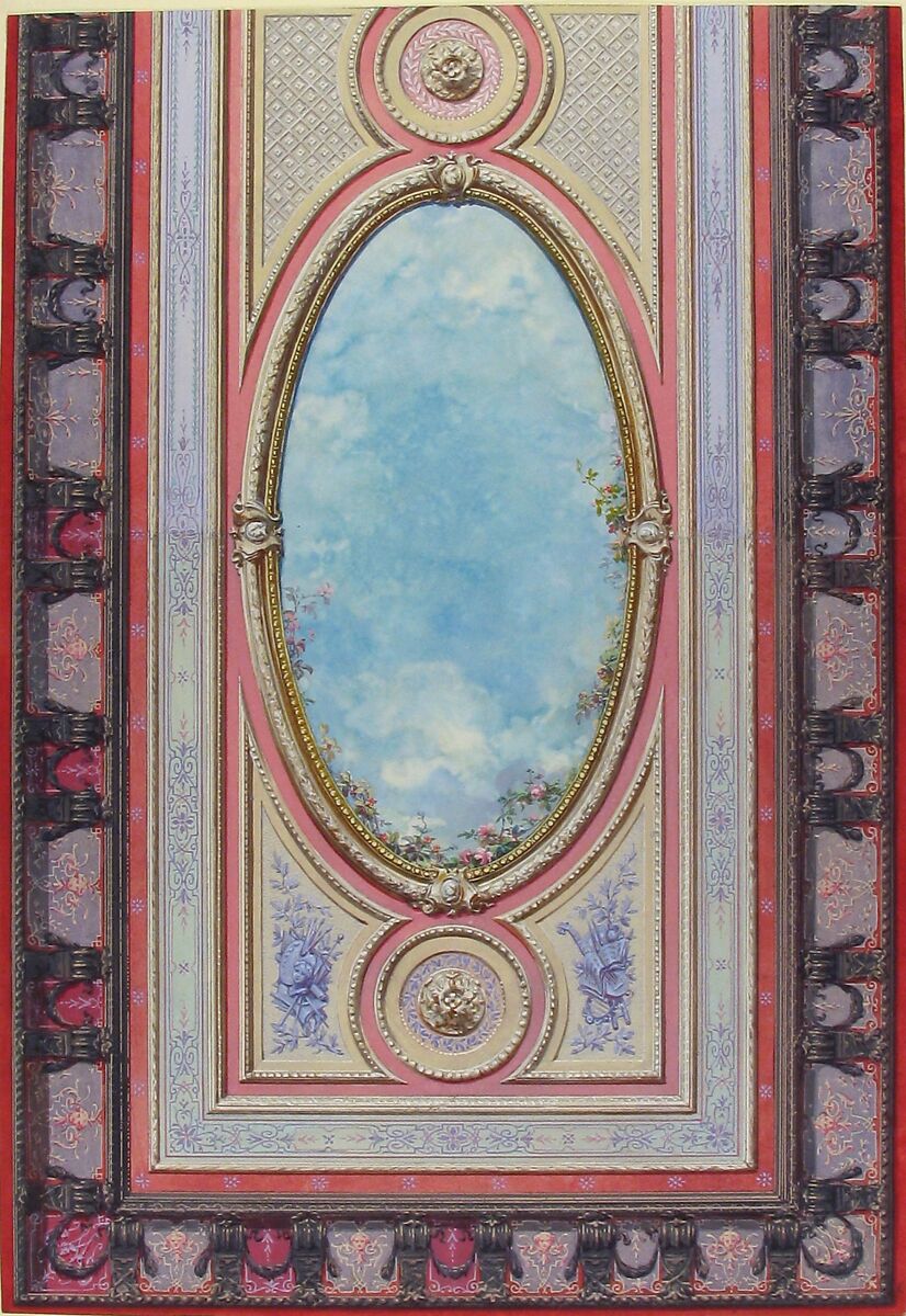 Design for Ceiling: Gallery of Château de Magnitot (recto); Decorative Design (verso), Jules-Edmond-Charles Lachaise (French, died 1897), Watercolor, gouache, and gilt