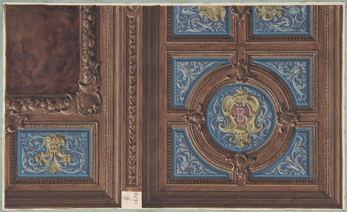 Design for Dining Room Ceiling, Hôtel de Behague, Jules-Edmond-Charles Lachaise (French, died 1897), Gouache 