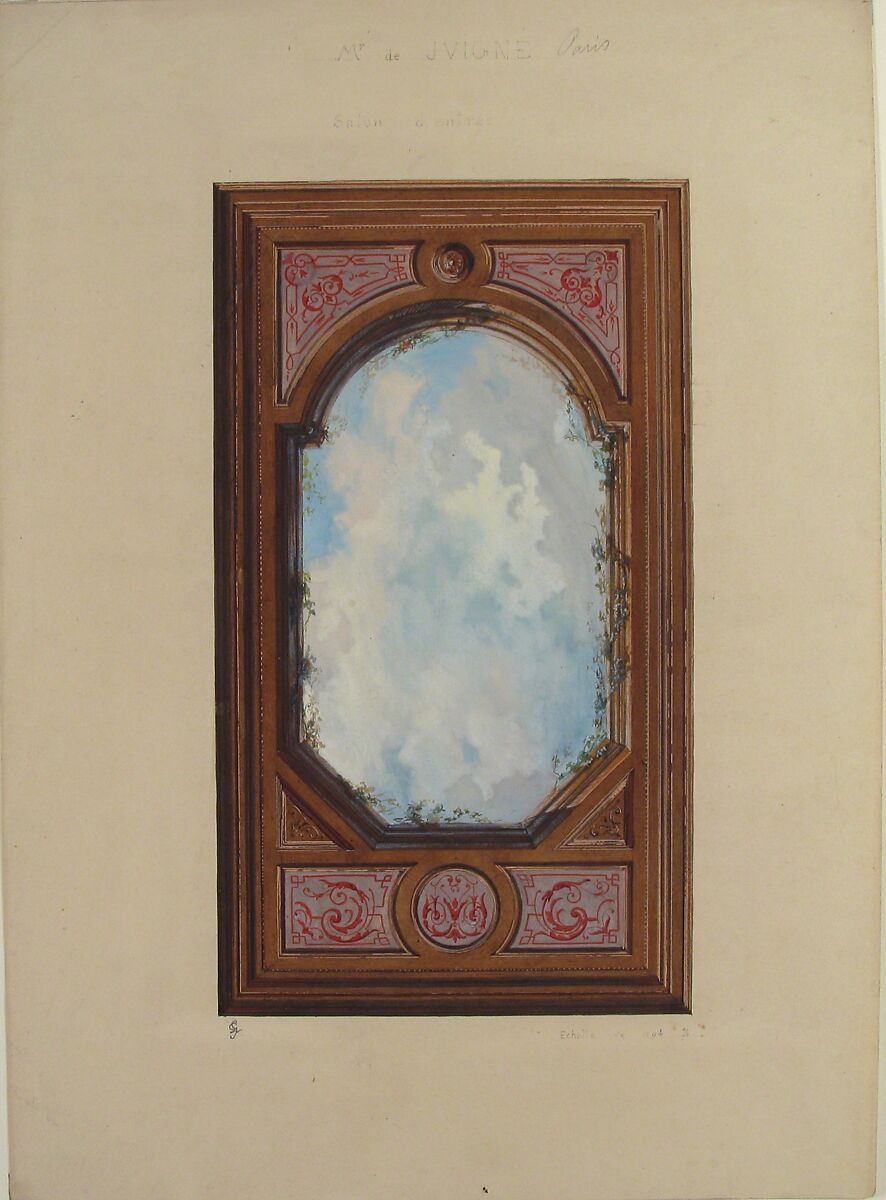 Ceiling design for Salon d'Entrée, Hôtel de Monsieur de Juigne, Paris, 1867, Jules-Edmond-Charles Lachaise (French, died 1897), Pen and brown ink, watercolor, and gouache