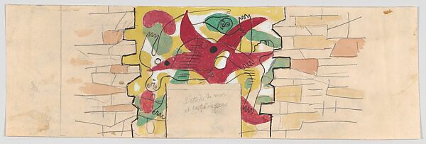 'Starfish and Swimmers': Design for a Mosaic or Mural, Fernand Léger (French, Argentan 1881–1955 Gif-sur-Yvette), Brush and yellow, red, green and beige wash, and graphite 