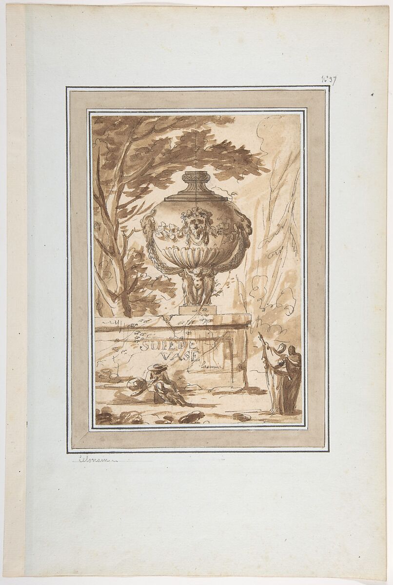 Frontispiece for a Suite of Vase Designs, Louis Joseph Le Lorrain (French, Paris 1715–1759 Saint Petersburg), Pen and gray ink, brush and brown wash 