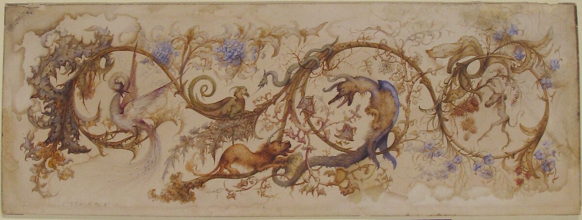 Allegory of Vices, Adolphe Alcan (French, Metz 1836–1922 Paris), Brush and watercolor and gilt over graphite