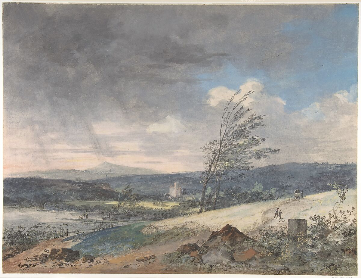 Windswept Landscape, Louis Gabriel Moreau (French, Paris 1740–1806 Paris), Watercolor and gouache, over traces of black and red chalk 