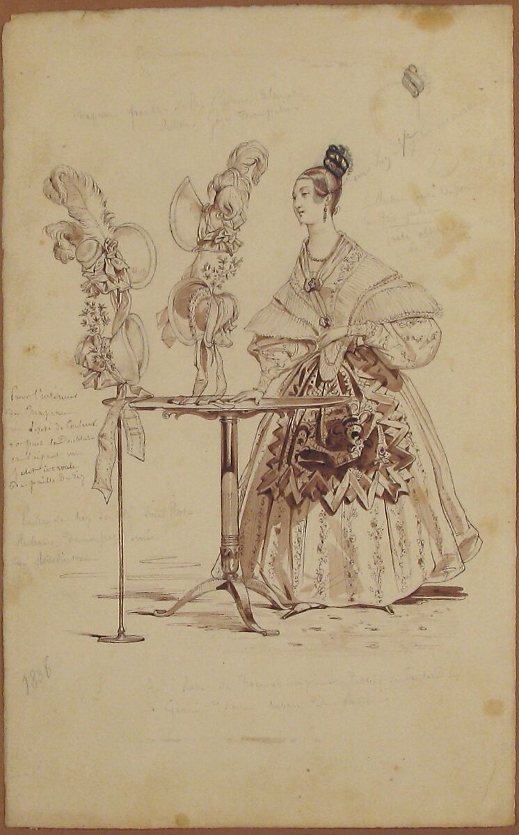 Costume Design, Pierre-Numa Bassaget, called Numa (French, active 1830–54), Pen and brown ink, pen and black ink, brush and brown wash, graphite