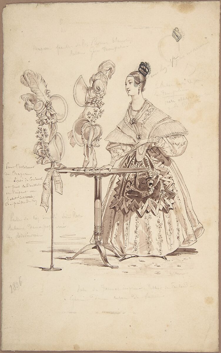 Costume Design, Pierre-Numa Bassaget, called Numa (French, active 1830–54), Pen and brown ink, pen and black ink, brush and brown wash, graphite 