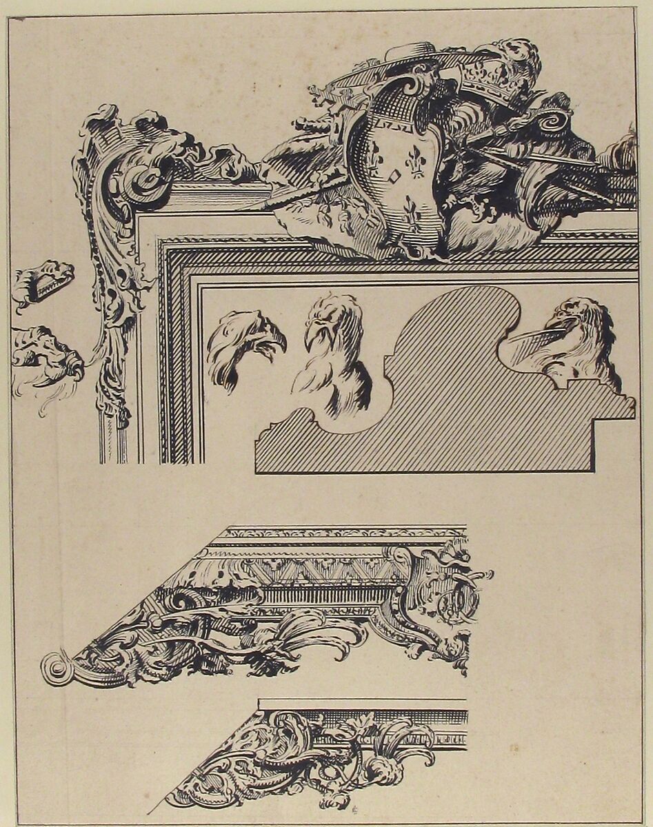 Designs for a Picture Frame, Gilles-Marie Oppenord (French, Paris 1672–1742 Paris), Pen and brown ink over traces of black chalk