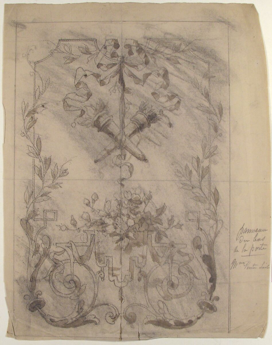 Design for Door Paneling, Charles Monblond (French, 19th century), Graphite and wash