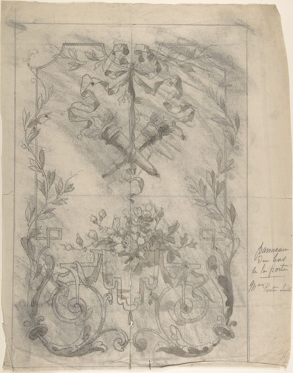 Design for Door Paneling, Charles Monblond (French, 19th century), Graphite and wash 